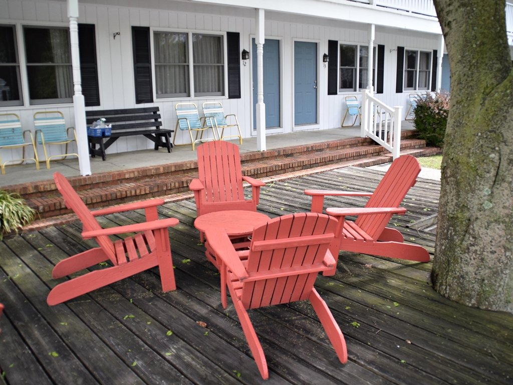 Adirondack chairs on the deck